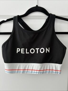 Peloton Size S Longline Racerback Bra with Cut-Out - Black/White Striped